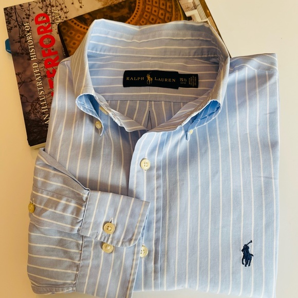 RALPH LAUREN Blue Label Dress Shirt Long Sleeve Classic Blue Stripe Medium - Picture 12 of 12